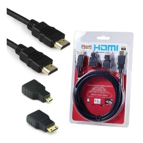 Cabo Hdmi 1,5 Metros Com Adaptador Micro Hdmi E Mini Hdmi