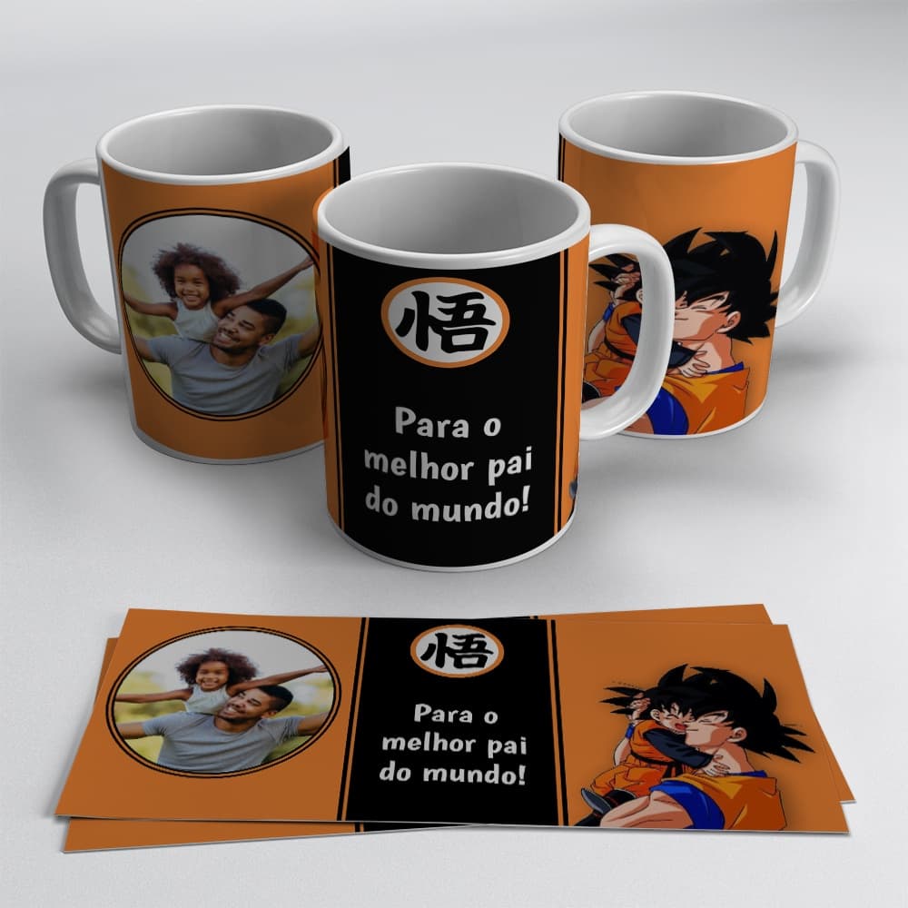 Caneca Xicara Personalizada Dia dos Pais 2023 Goku Pai Goku Filho Dragonball Z Porcelana com Foto