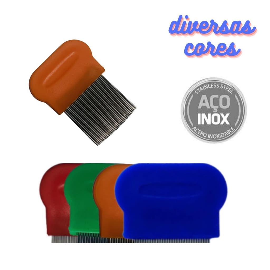 Pente Fino Para Piolho E Lendeas Exterminador Uso Capilar Aço Inox Várias Cores