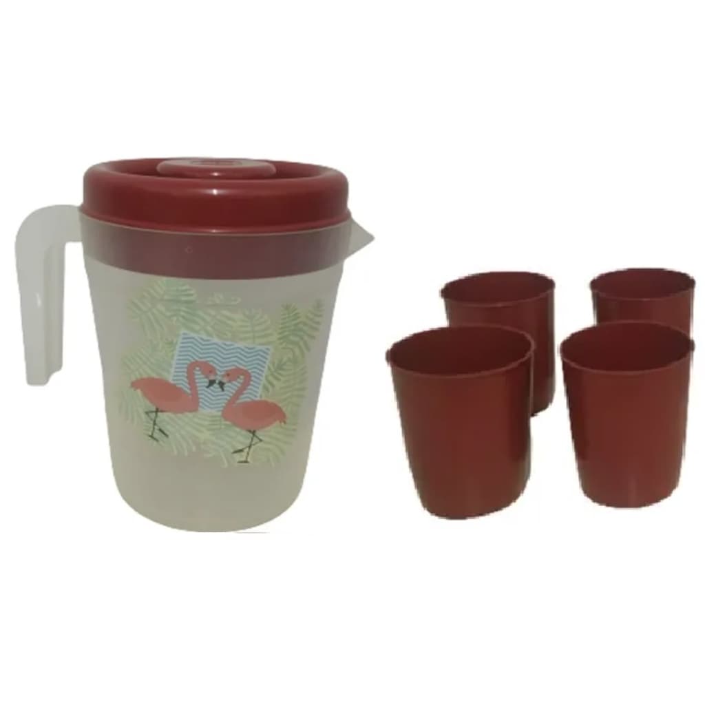 Jarra De Suco Plástico + 4 Copos Suqueira Artigos Servir Copos De Suco Plástico