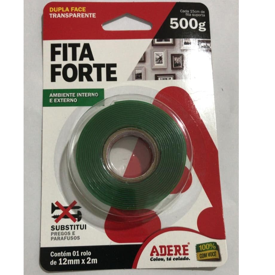 FITA FORTE DUPLA FACE TRANSPARENTE 500g ADERE 12x02mm