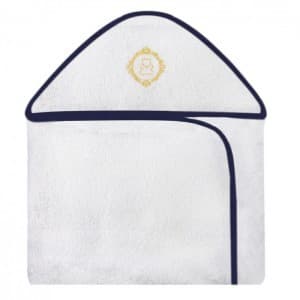 Toalha Com Capuz Bordada Urso Arabesco Dourado Forrada Com Tecido Toalha Fralda 100% Algodão