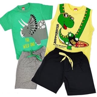 Kit com 2 conjuntos Masculino sendo 4 Peças menino infantil na promoção envio imediato Estampas Variadas