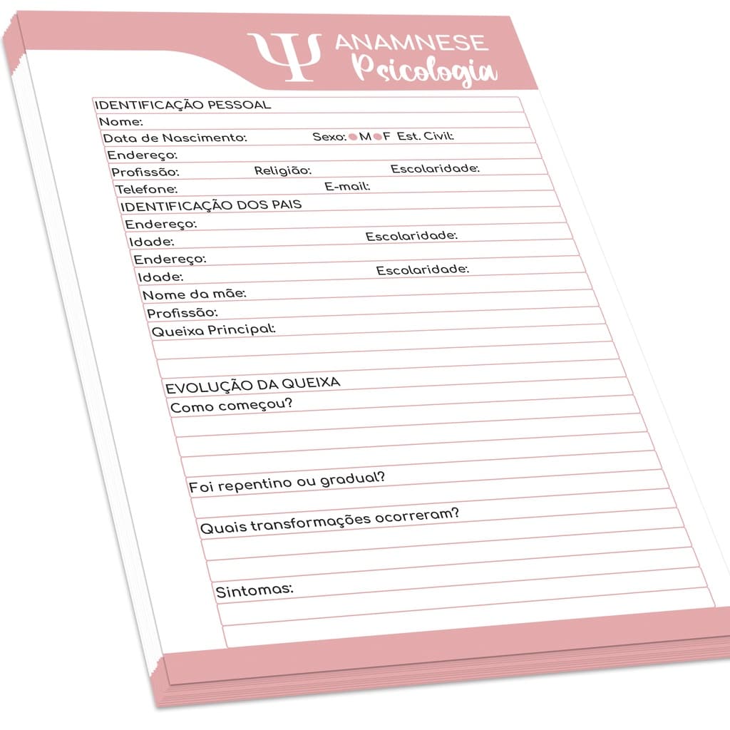 Bloco de Anamnese Psicologia (100 folhas)