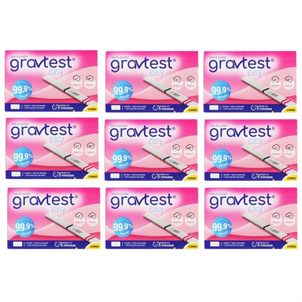 Kit C/ 9 Unidades Teste de Gravidez Gravtest 99,9% Precisão Easy Original Cimed