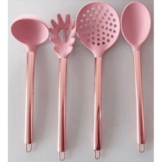 Kit Utensílios de Cozinha- Silicone com Cabo Inox  Rose Gold - Kit 4 peças ou unidade