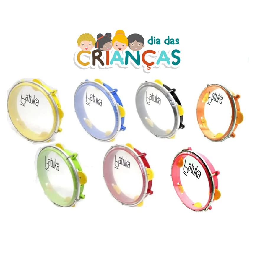 Pandeiro Infantil Batuka Luen Baby 8" Polegadas Pele Cristal Transparente Crianças