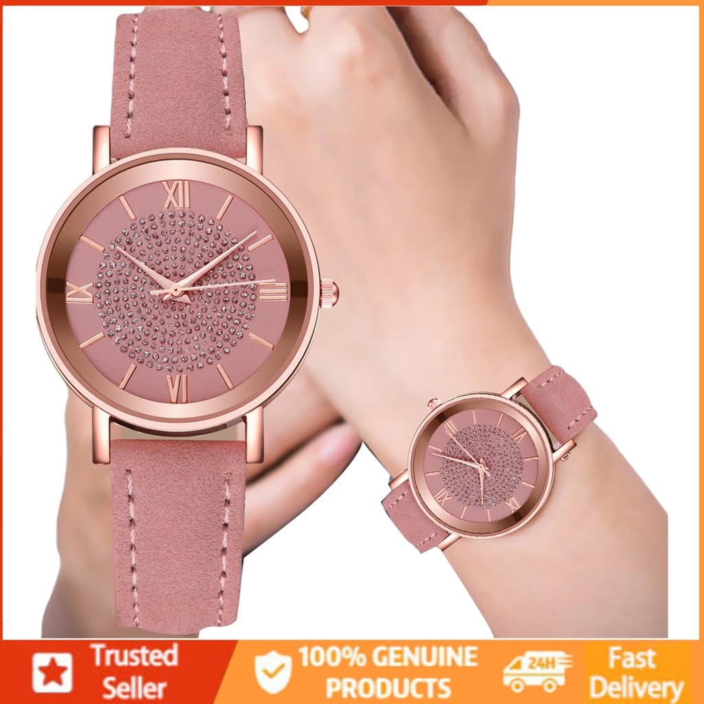 Relógio De Pulso Feminino De Quartzo Vermelho Estrelado Com Estampa De Sol / Escala Romana