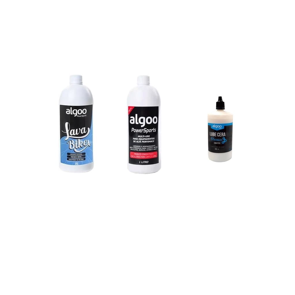 Kit Desengraxante Bike Algoo 1L + Lava Bikes Algoo 1L + Lubrificante Algoo Cera 200ml