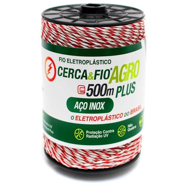 Fio para Cerca Elétrica Rural Eletroplástico aço Inox Plus 15x06 Rolo 500m
