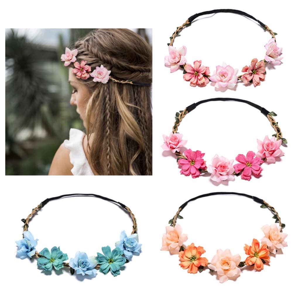 Moda Rosa Cabeça De Flor Corrente Jóias Elásticas Faixa De Cabelo Meninas Garland Party Festival Floral Hot