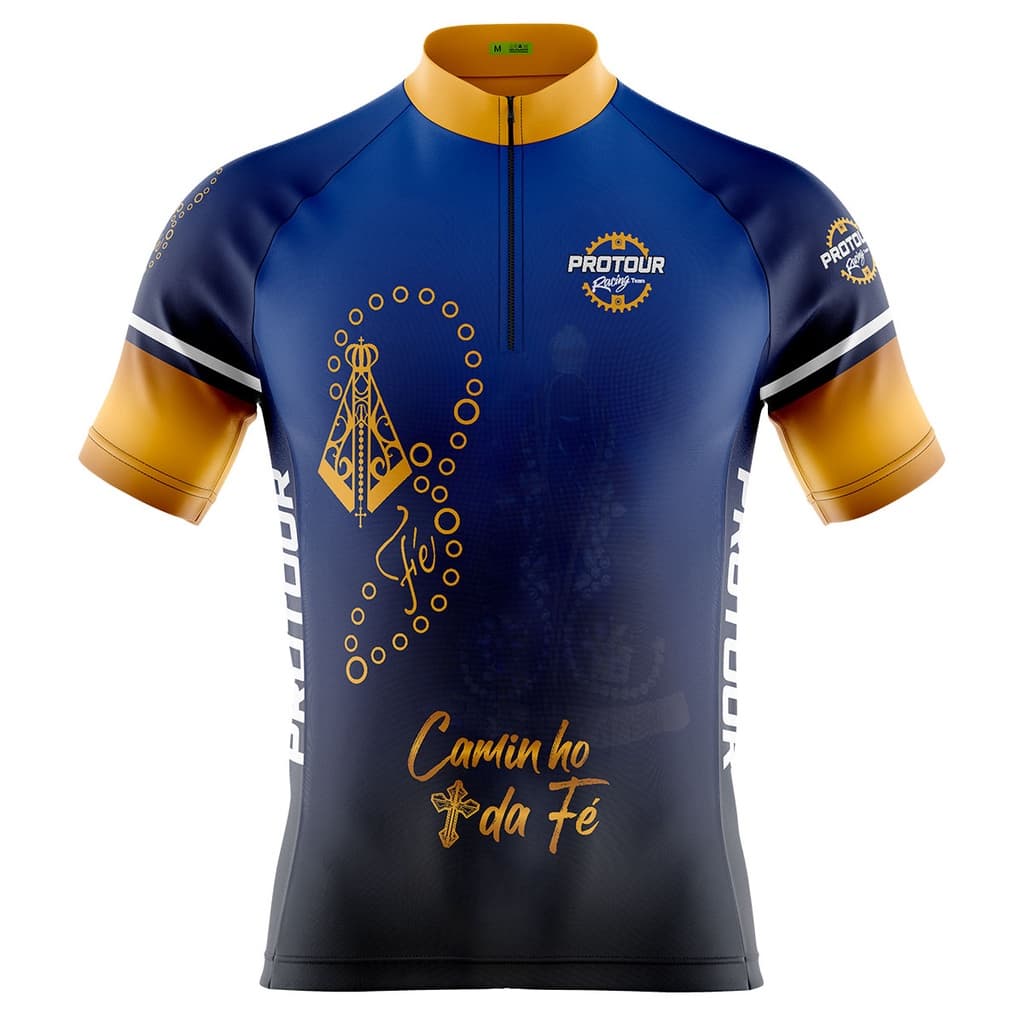 Camisa Ciclismo Ciclista Masculina Mountain bike Caminho da Fe Com Bolsos Protecao Solar UV 50