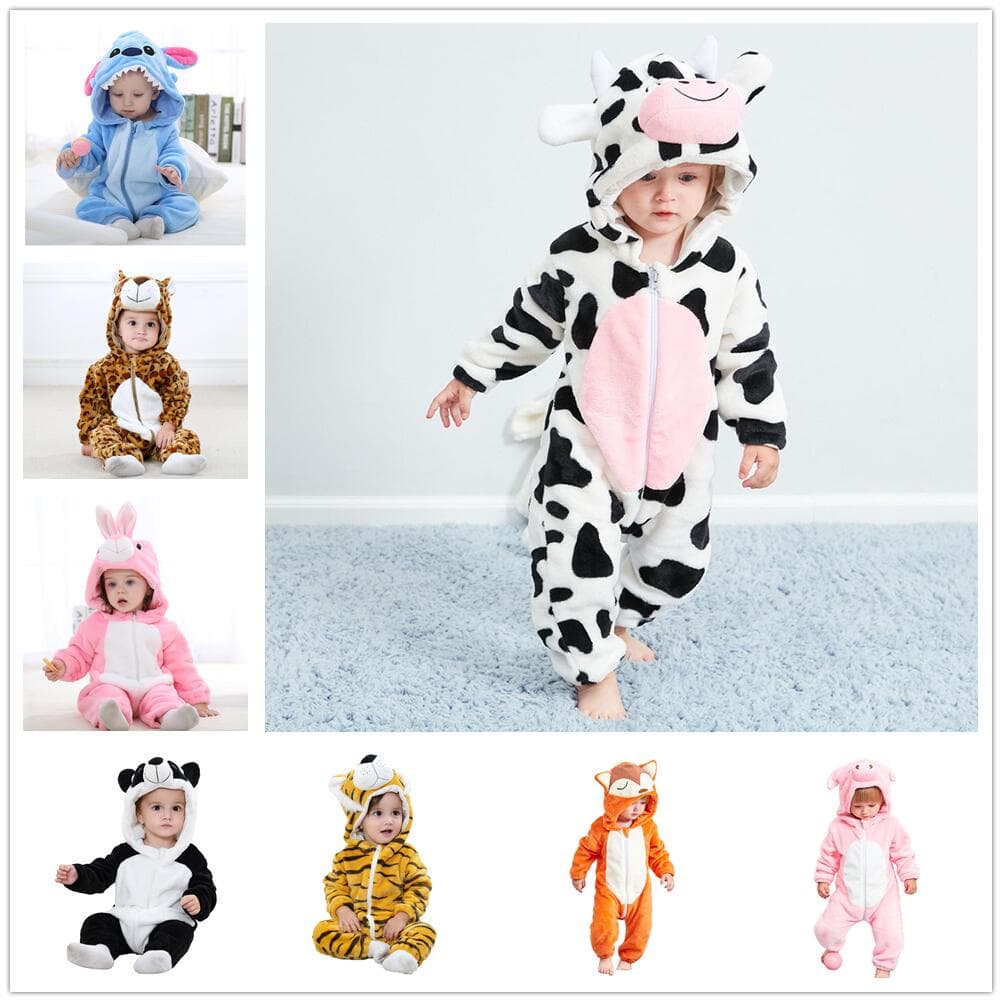 Conjunto De Pijama Infantil De Mangas Compridas Com Estampa De Vaca/Panda/Porco/Animal Para Recém-Nascidos