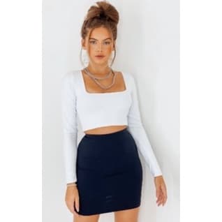 Cropped Feminino Decote Quadradinho com Forro Manga Longa Em Tecido Suplex