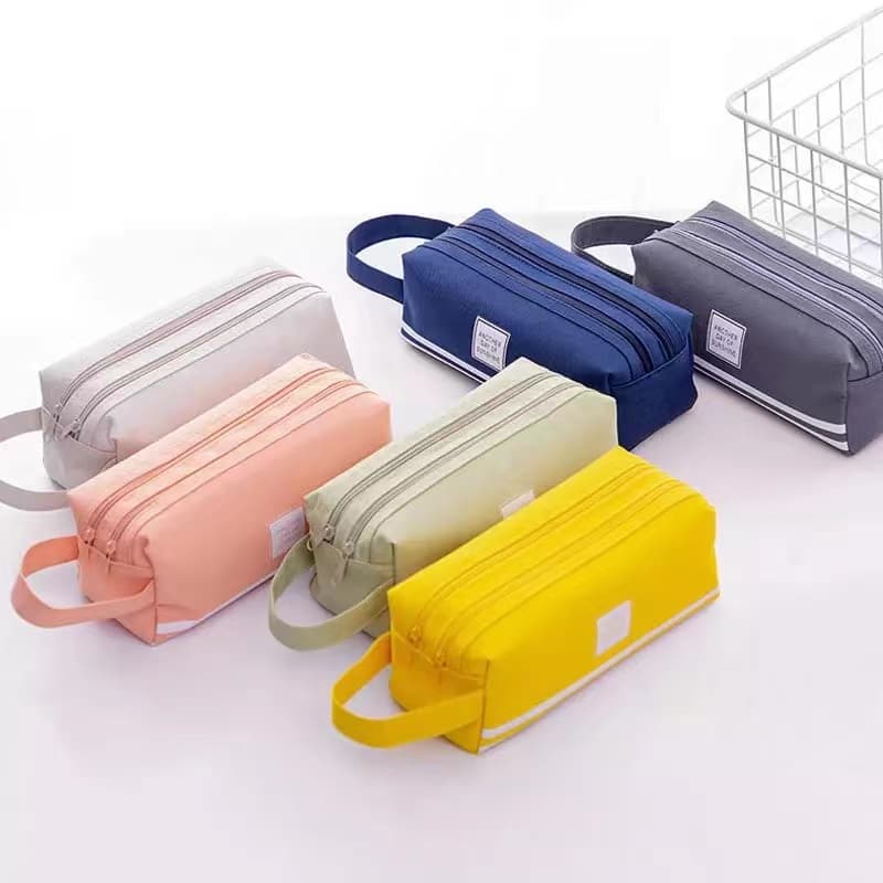 Estojo lápis portátil lona papelaria de camada dupla
