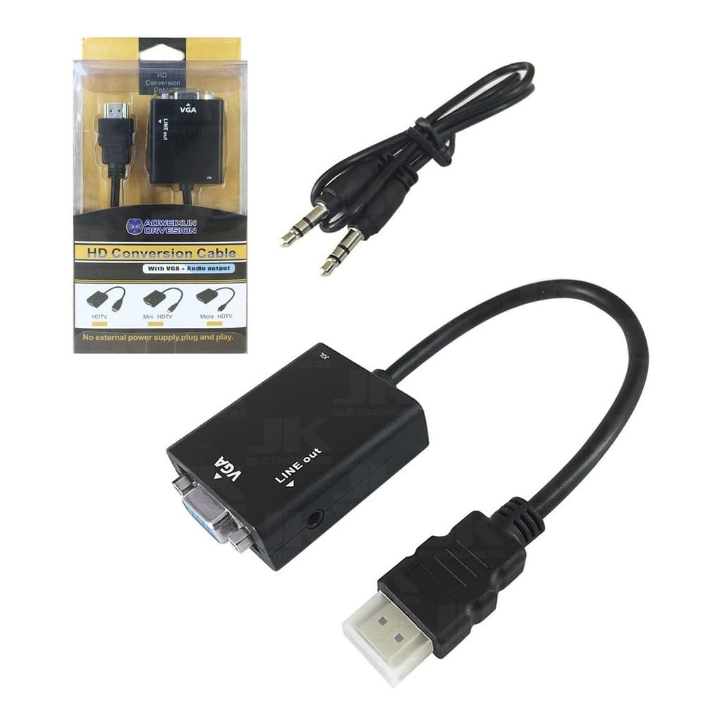Conversor Adaptador De Vídeo Hdmi Para Vga Com Áudio P2 = FULL HD 1080P 1080I 30HZ 60HZ 75HZ