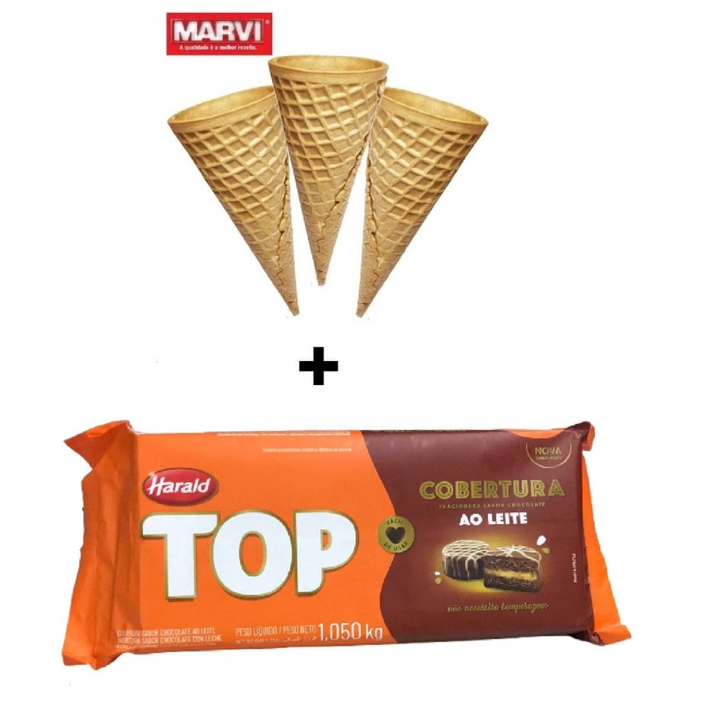 30 casquinhas de sorvete + 1kg chocolate fracionado ao leite