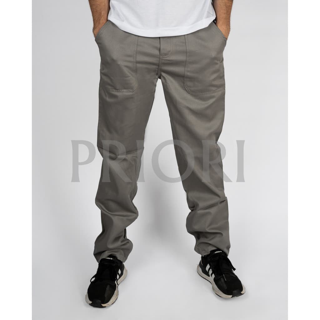 Calça de brim elástico bolsos profissional cinza - oficina mecânica, metalúrgica, marcenaria, industria em geral