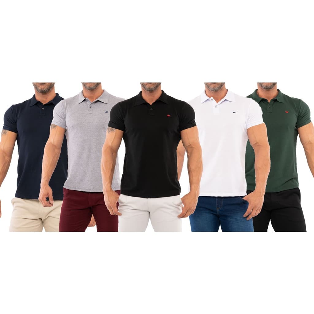 Kit 5 Camisas Polo Masculina Malha Piquet Premium Heyju