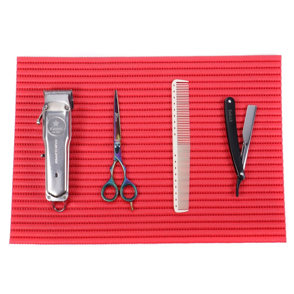 Tapete Borracha Barbeiro Cabeleireiro em Eva Vermelho 30x43cm