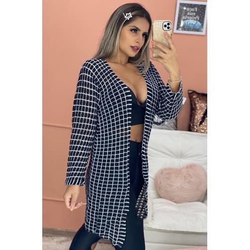 Cardigan Feminino Casaquinho Preto Tricot Moda Blogueira