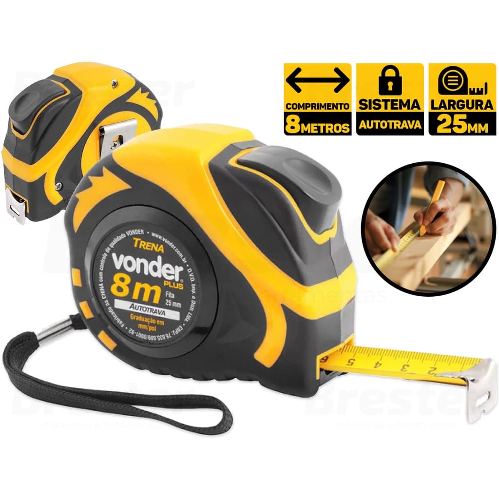 Trena Emborrachada De Aço Autotrava 8mts X 25 Mm Plus Vonder