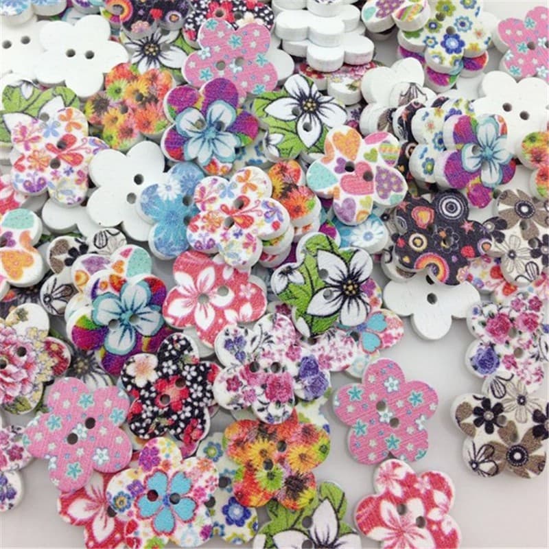 50 Pçs Botões Em Forma De Flor Decoração Para Casa Artesanato De Madeira SCrapbooking 2 Furos Costura Mista WW06