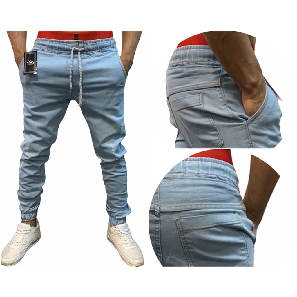 Cal莽a Jogger Masculina Jeans Claro lan莽amento com o menor pre莽o