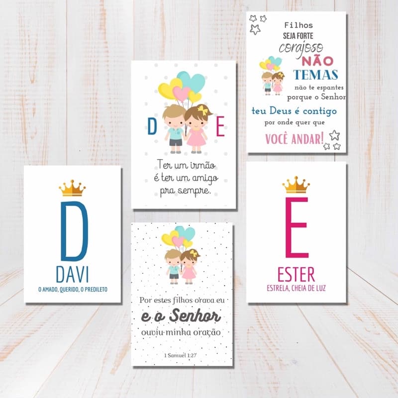 Kit 5 Quadros Decorativos Irmãos Infantil Bebê Quarto 20x28cm cada