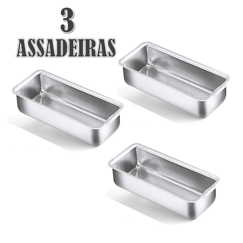 Conjunto com 3 Assadeiras N° 2 Formas Assadeira Pão Caseiro Gelo E Bolo Inglês