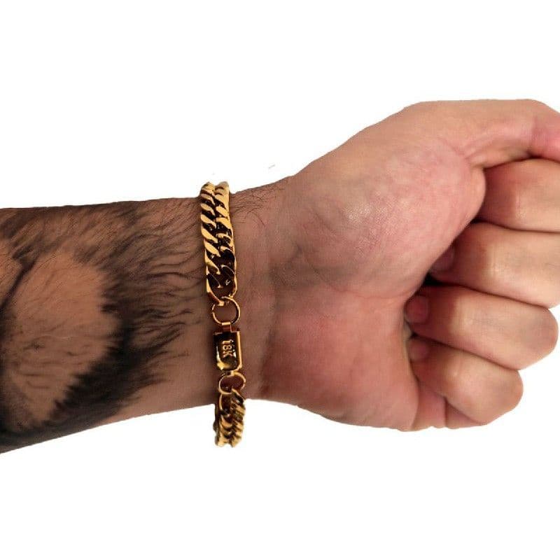 Pulseira Masculina Grummet Elo Duplo Bracelete Banhada Ouro 18k Grossa Fecho Gaveta 18k Luxo Cordão Masculino