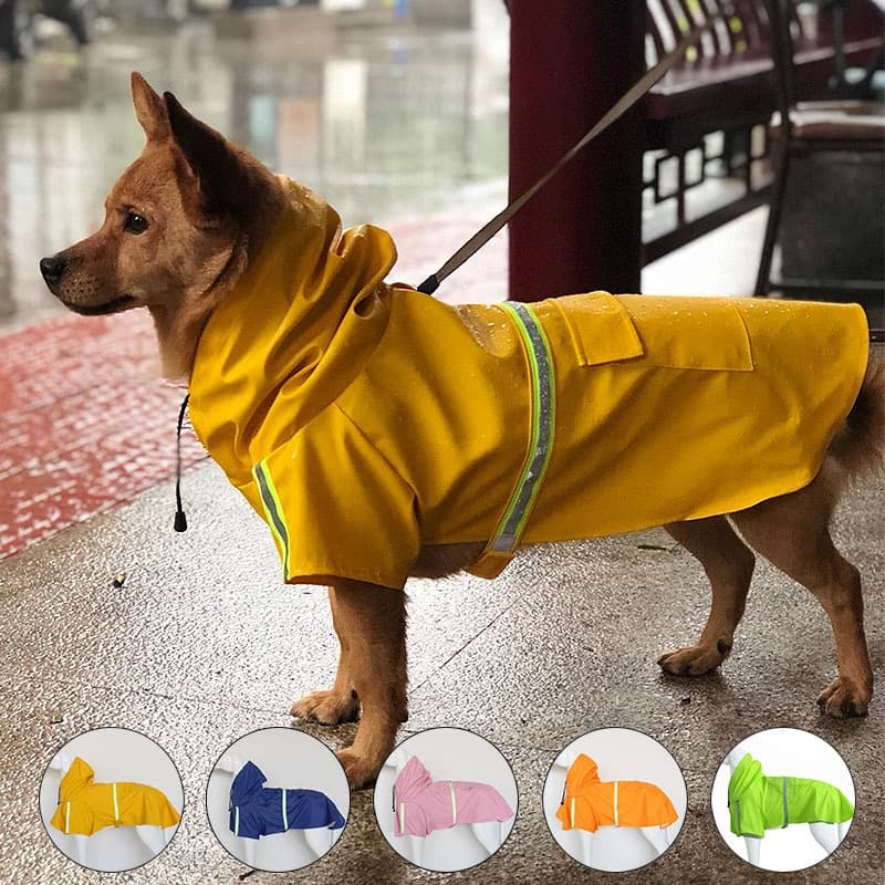Capa de chuva para cães médio e grande, capa de chuva para animais de estimação com tira reflexiva, capa de chuva com ca
