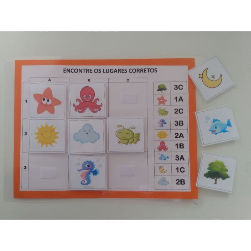 Jogo pedagógico encontre os lugares corretos Material Pedagógico plastificado com velcro