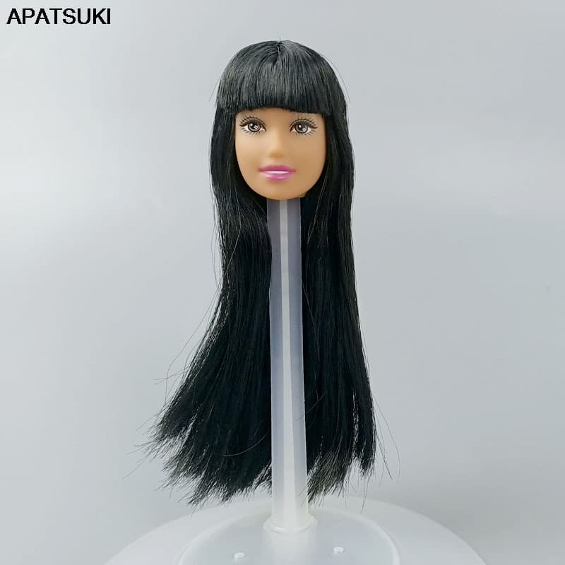 Preto Cabelo Liso Longo Make Up Brown Cabeça Da Boneca Para 1 / 6 Cabeças De Boneca Bjd Para 11.5 "Acessórios Da Boneca Do Miúdo Prática Maquiagem Brinquedo Diy