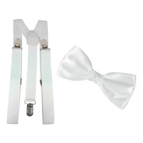 Kit Suspensório + Gravata Borboleta Branca Adulto