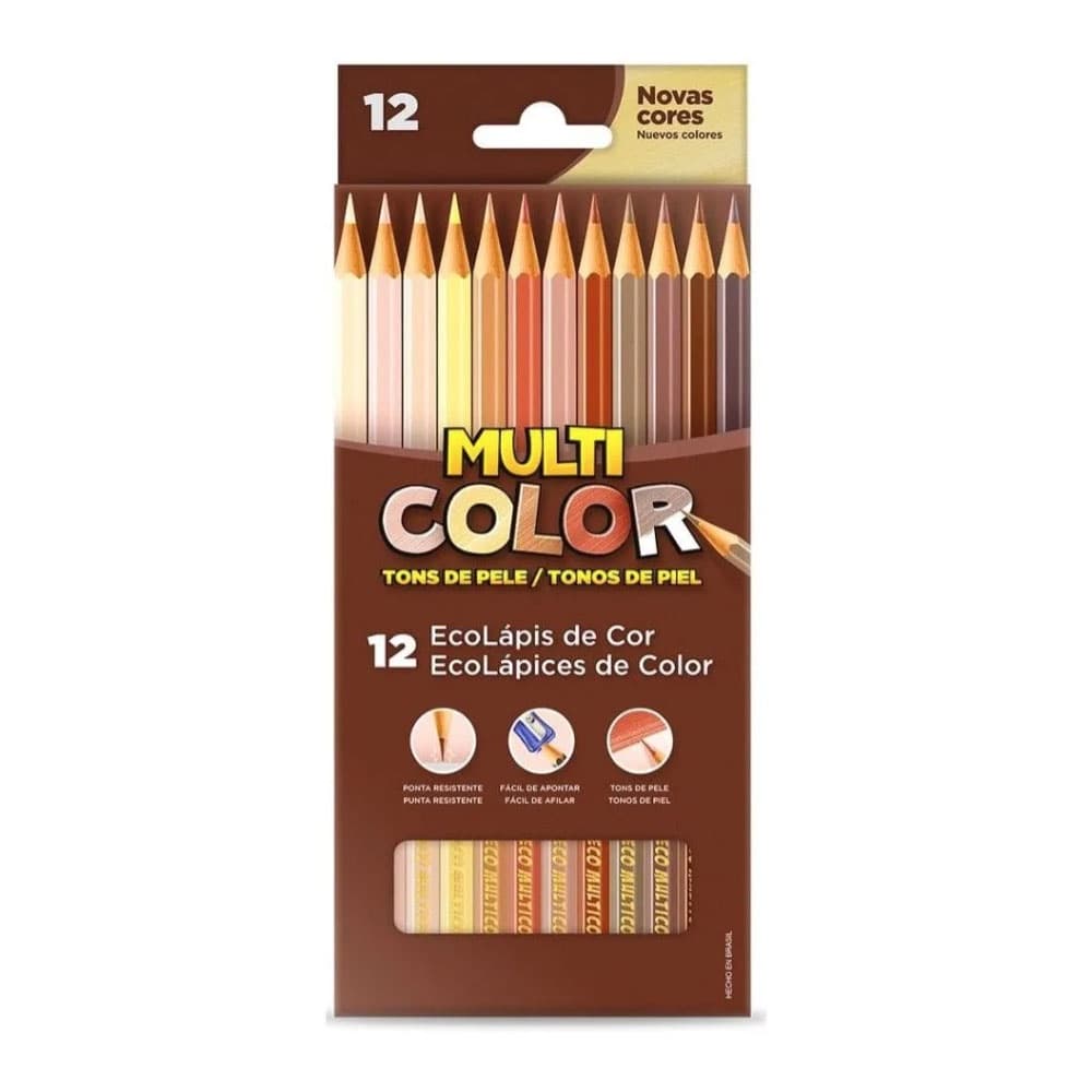 Lápis De Cor Com 12 Tons de Pele Multicolor