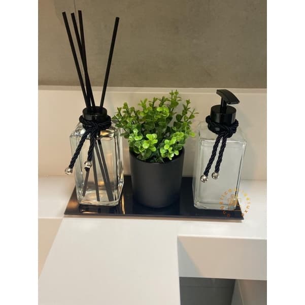 Kit Lavabo Banheiro Luxo Square Cristal Preto COM ESSÊNCIA
