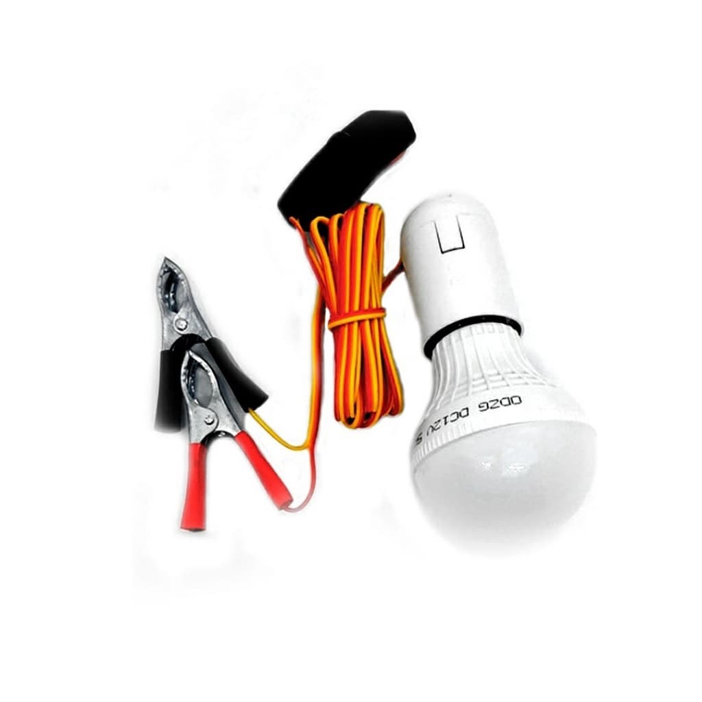 Lampada LED Bulbo 5W 12 Volts E-27 Branca Fria Pendente com garra, bocal e interruptor