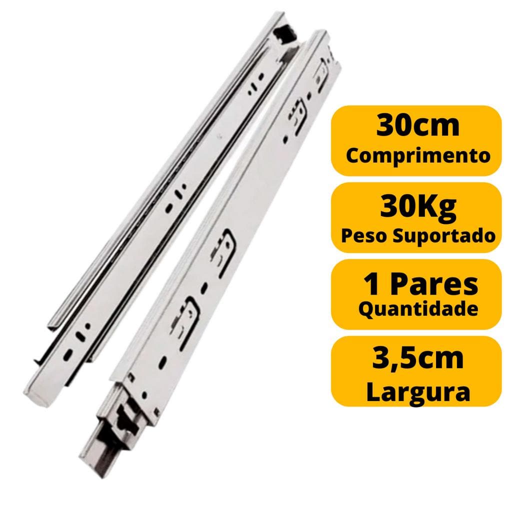 Corrediça Gaveta Trilho Telescópica 30cm 300mm 2UN PAR 30kg