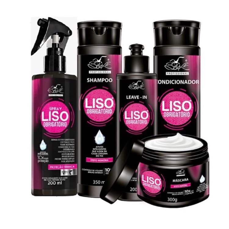 Spray liso obrigatório + Kit liso obrigatório. 5 produtos. Proteção térmica. Shampoo, condicionador, mascara, leave-in e spray.