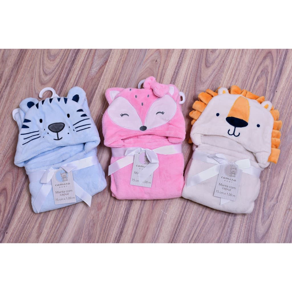 Manta Soft Com Capuz De Bichinhos Para Bebê Menino E Menina