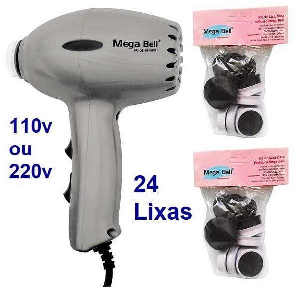 Pedicuro Compact Elétrico Prata Esfoliador Lixa Elétrica Para os Pés + 24 Lixas Descartáveis