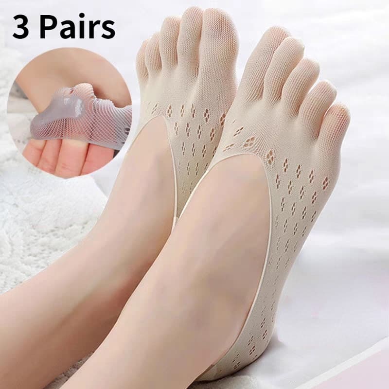 3pares Mulheres Meias De Tornozelo Respiráveis Ultrathin Five-Dedos Invisível Barco Antiderrapante