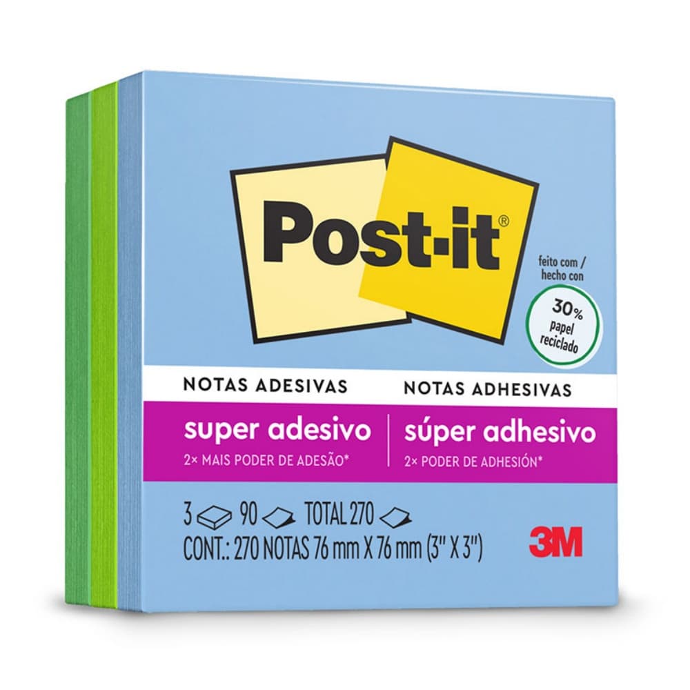 Bloco Adesivo Post-It 3M Coleção Oasis 76x76 mm 270 Fls