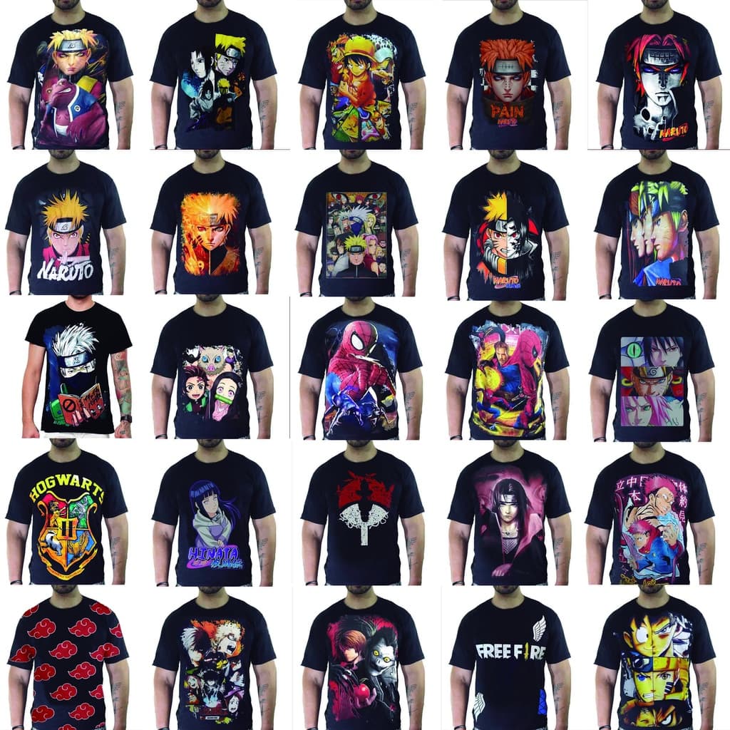 Camisas kit 10 camisetas de anime Naruto Dragon Ball one piece jujutsu demon slayer boku no hero