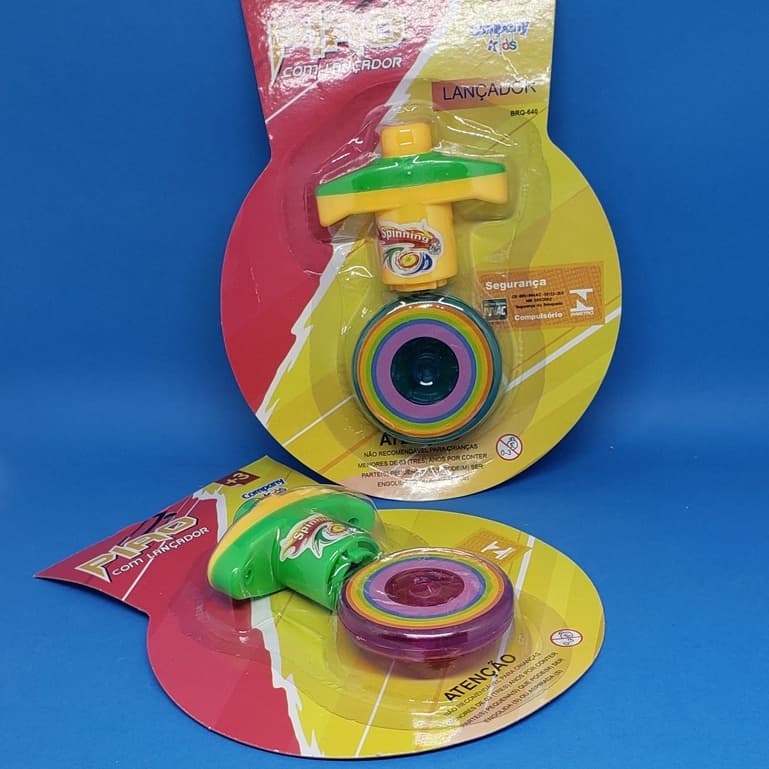 Pião com Lançador - Brinquedo Gira Pião colorido.