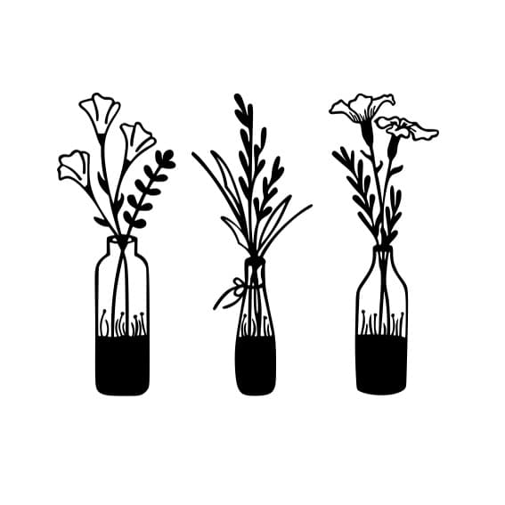 Kit 3 Quadros Decorativos Garrafas com Flores MDF 3mm Aplique de Parede Sala Quarto Cozinha