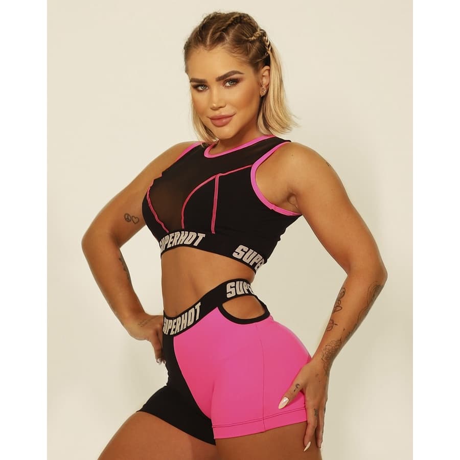 Top Preto Tule Academia Fitness Feminino Superhot - TOP5122