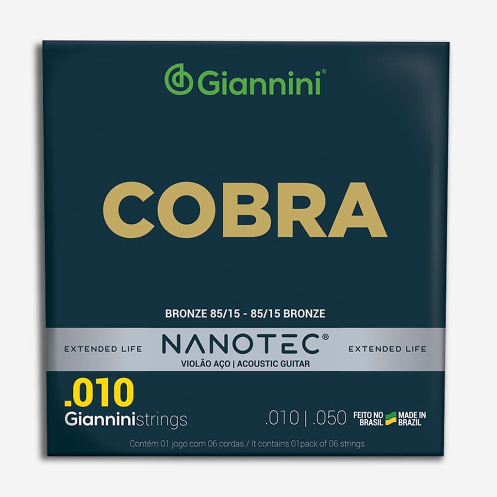 Encordoamento para Violão Aço 010 - 050 NANOTEC COBRA / Giannini / Bronze 85/15 -- GEEFLE PN.