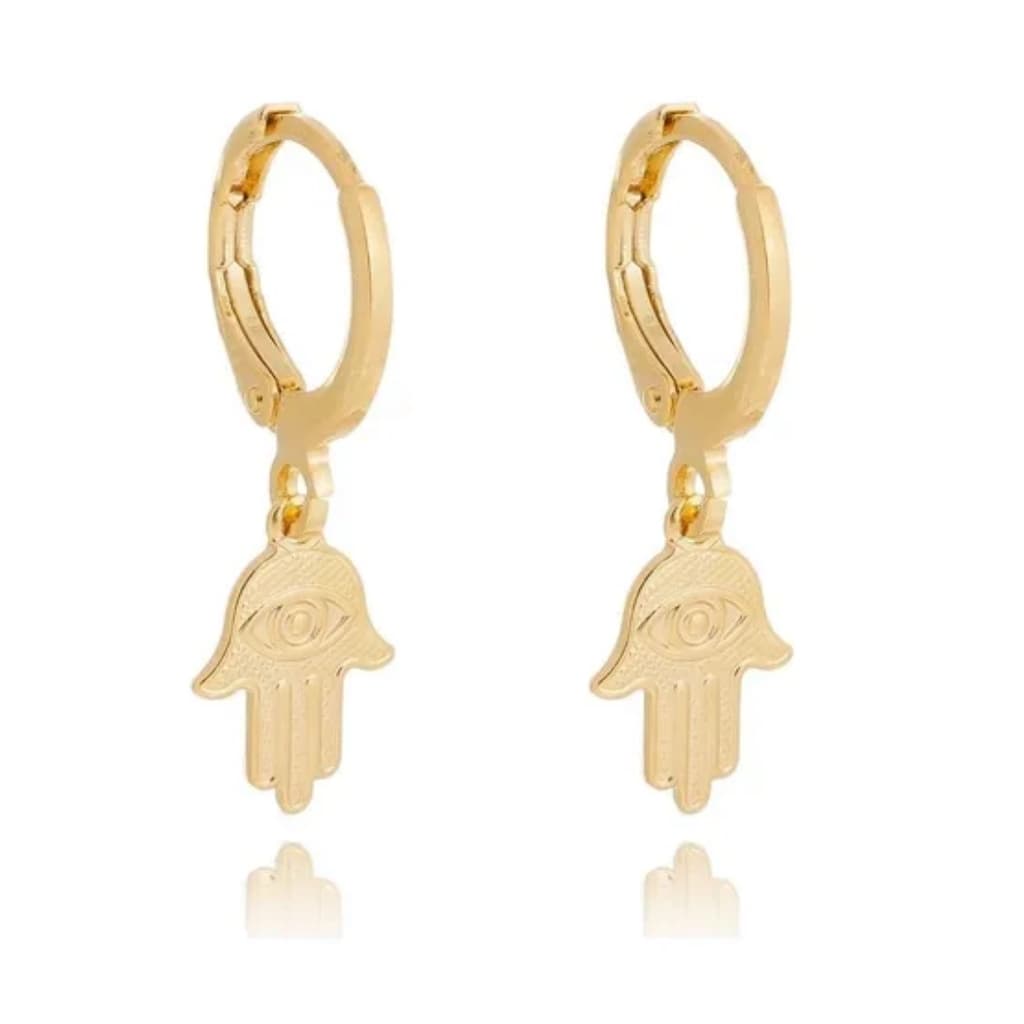 Brinco Argola Argolinha Pingente Mão De Fátima Hamsa Folheado Ouro 18k
